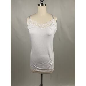 Y2K 2000 Cami Top L Lace Trim Tank Camisole White Stretch‎ Fairy Grunge
